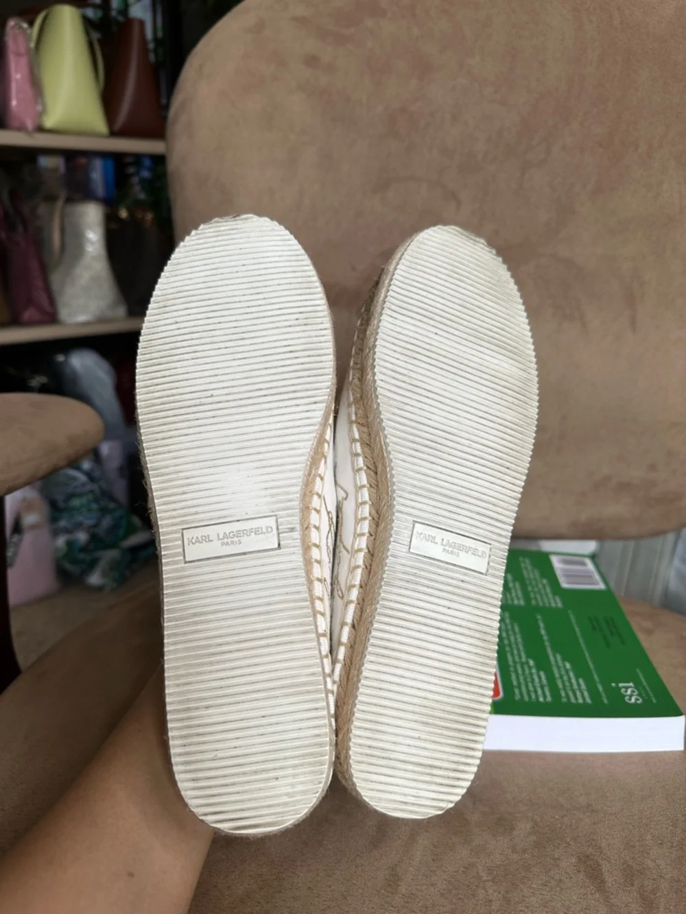 Karl Lagerfeld White Espadrille Slip-On Flats w/ Enamel Charms US6.5 New w/o Box